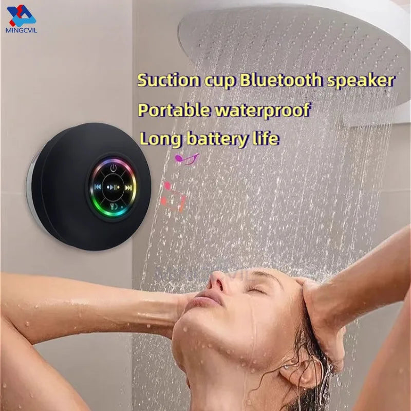 Mini Portable MINGCVIL Bluetooth Audio IPX4 Waterproof Led Lights Bathroom Outdoor Large Suction Cup Can Adsorbed Wall Speaker