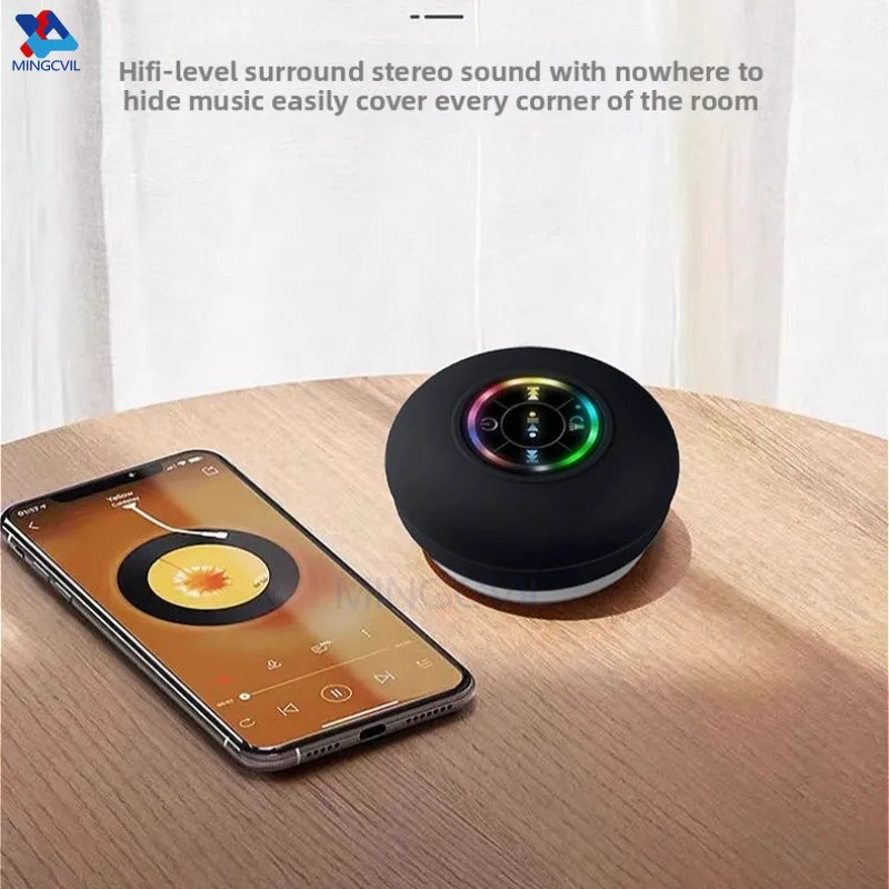 Mini Portable MINGCVIL Bluetooth Audio IPX4 Waterproof Led Lights Bathroom Outdoor Large Suction Cup Can Adsorbed Wall Speaker