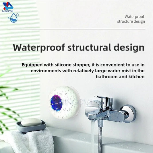 Mini Portable MINGCVIL Bluetooth Audio IPX4 Waterproof Led Lights Bathroom Outdoor Large Suction Cup Can Adsorbed Wall Speaker
